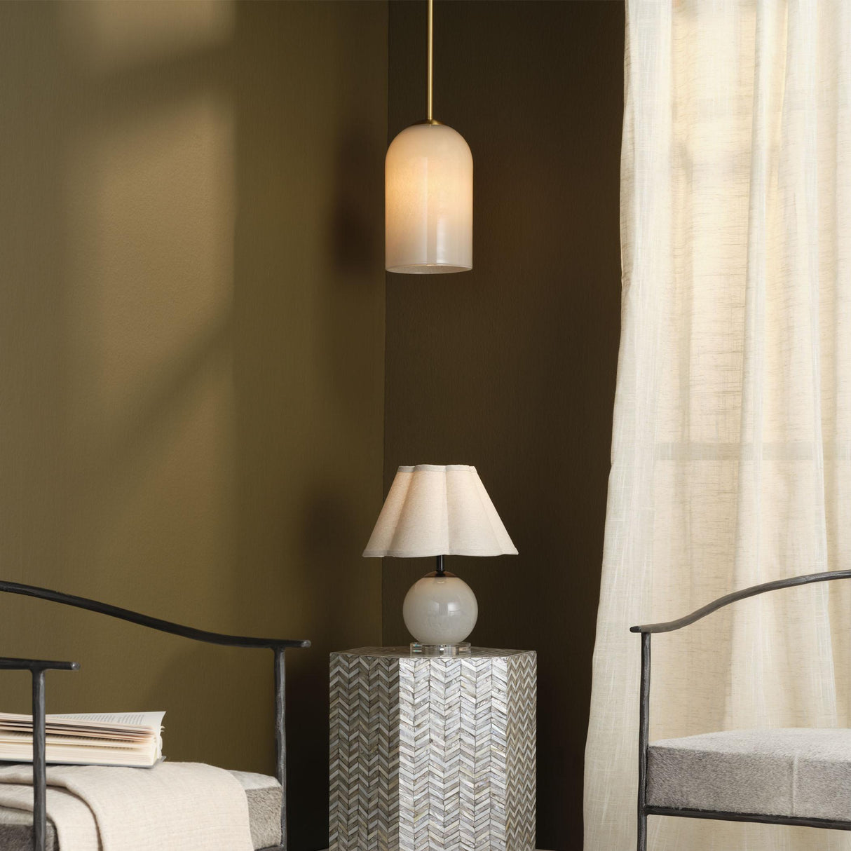 Jamie Young Holt 1-Light Glass Pendant, Taupe