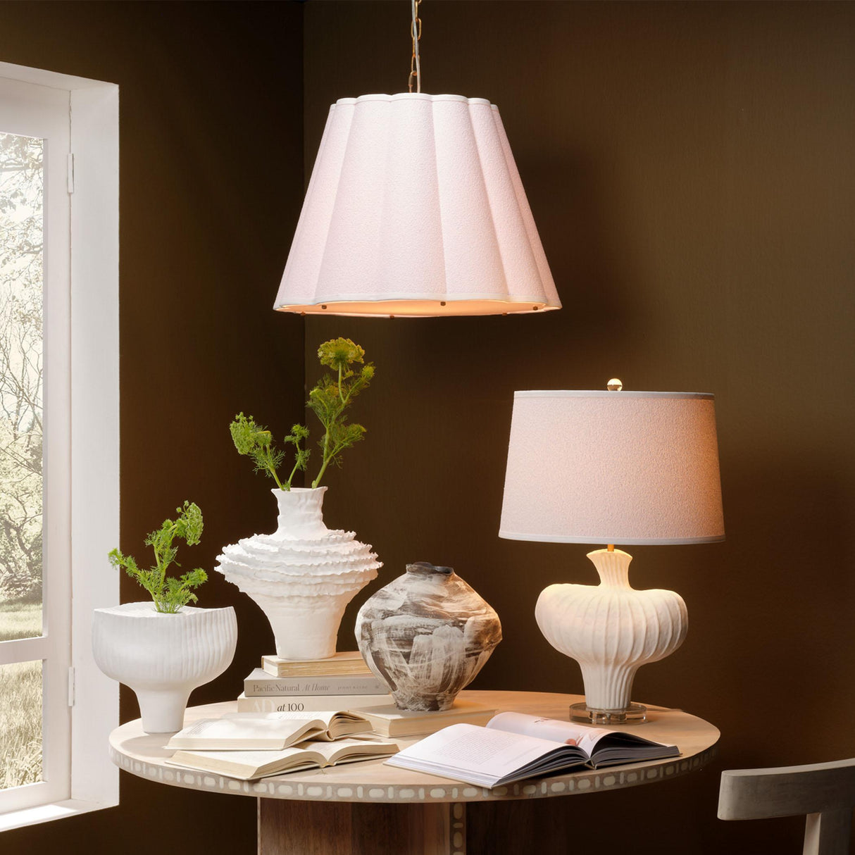 Jamie Young Scalloped 1-Light Pendant, Boucle Linen