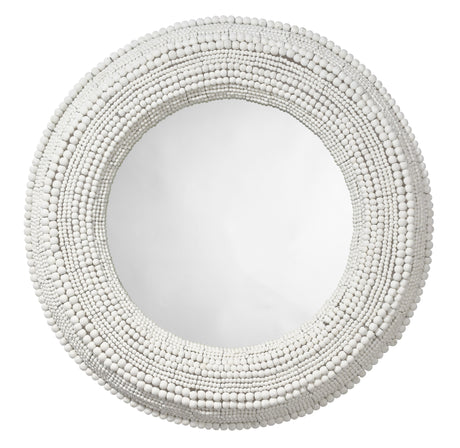 Jamie Young Strand Wood Beaded Round Wall Mirror, White
