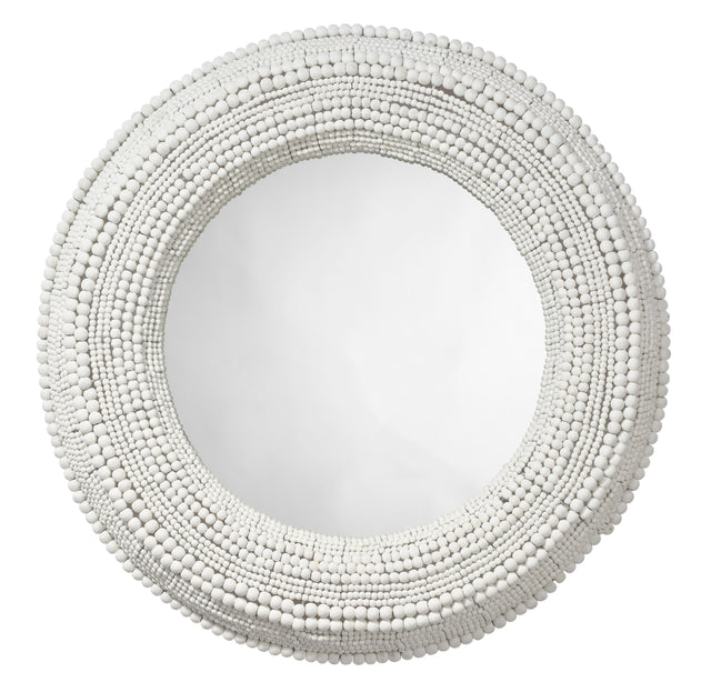 Jamie Young Strand Wood Beaded Round Wall Mirror, White