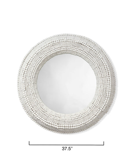 Jamie Young Strand Wood Beaded Round Wall Mirror, White