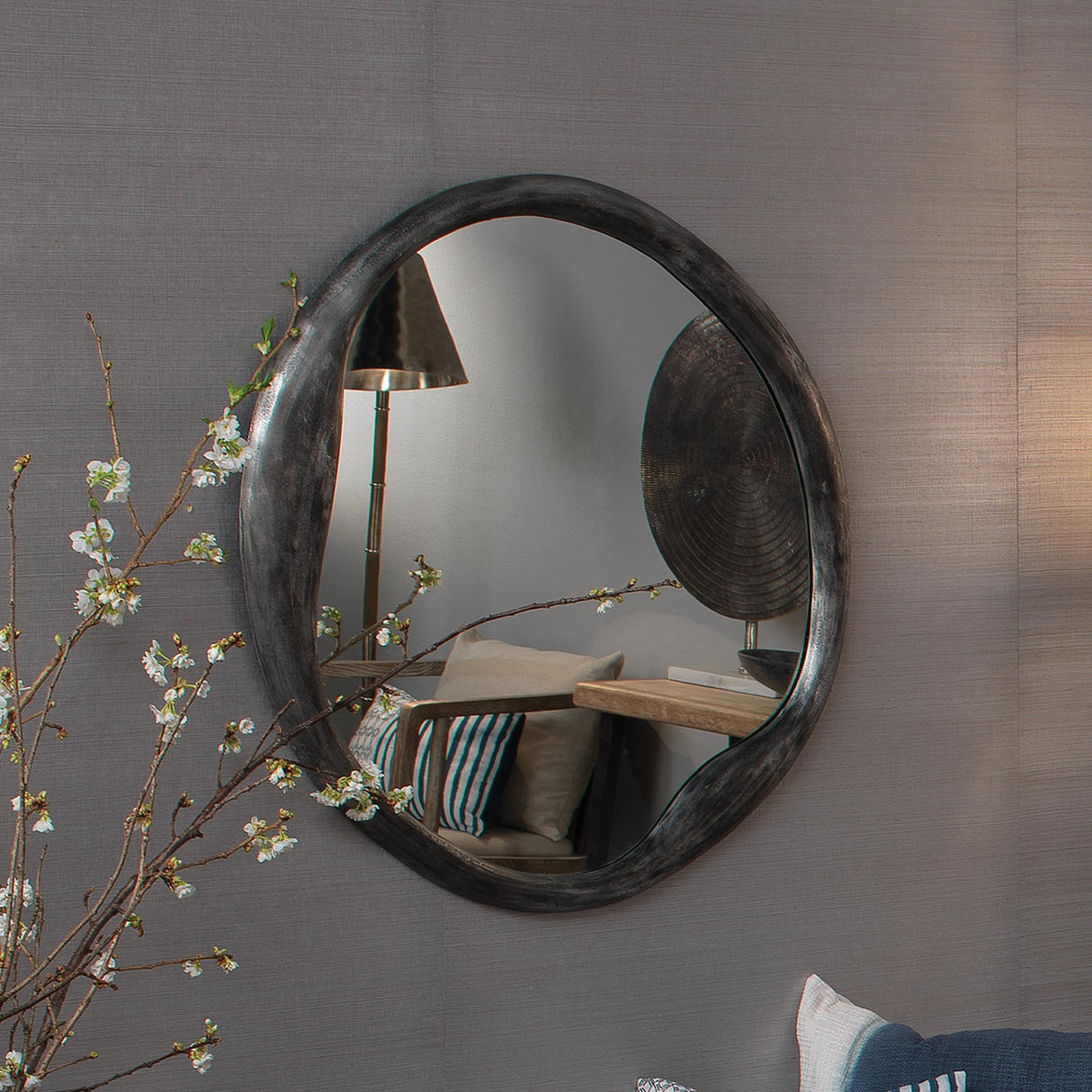 Jamie Young Organic Metal Round Wall Mirror, Antique Grey