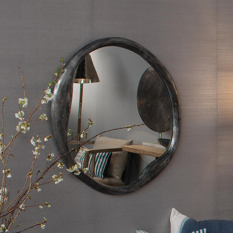 Jamie Young Organic Metal Round Wall Mirror, Antique Grey