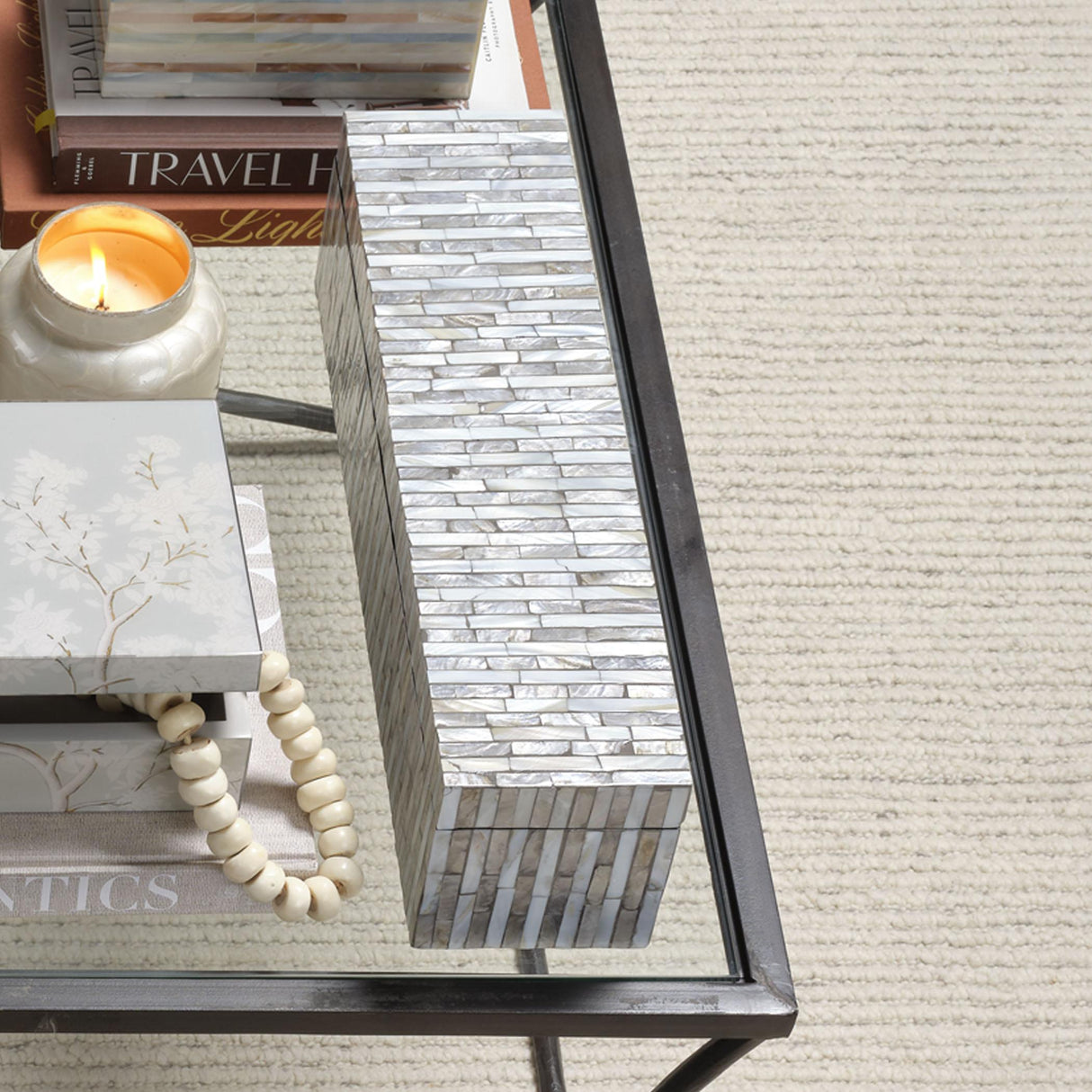 Jamie Young Roosevelt Grey Mother of Pearl Decorative Box, Large