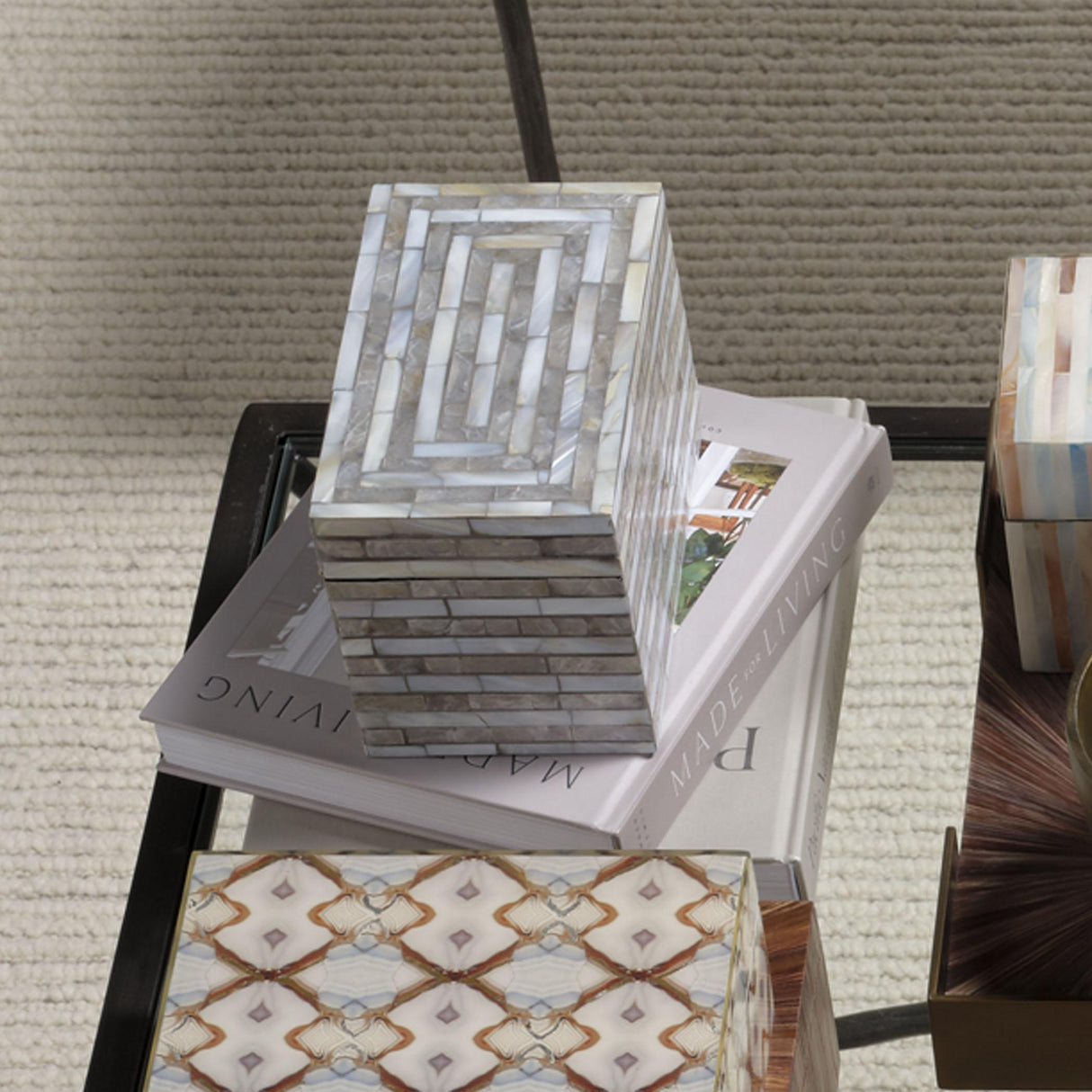 Jamie Young Roosevelt Grey Mother of Pearl Decorative Box, Small