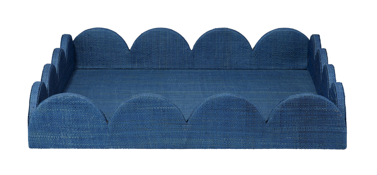 Jamie Young Wonderland Scalloped Decorative Raffia Tray, Indigo