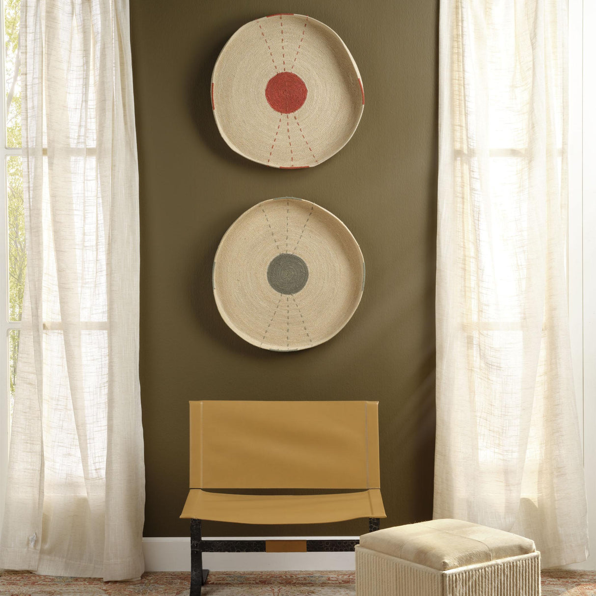 Jamie Young Sundial Seagrass Round Wall Art, Teal