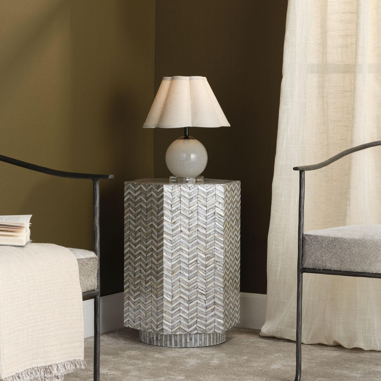 Jamie Young Dottie Blown Glass Table Lamp with Linen Shade, Taupe
