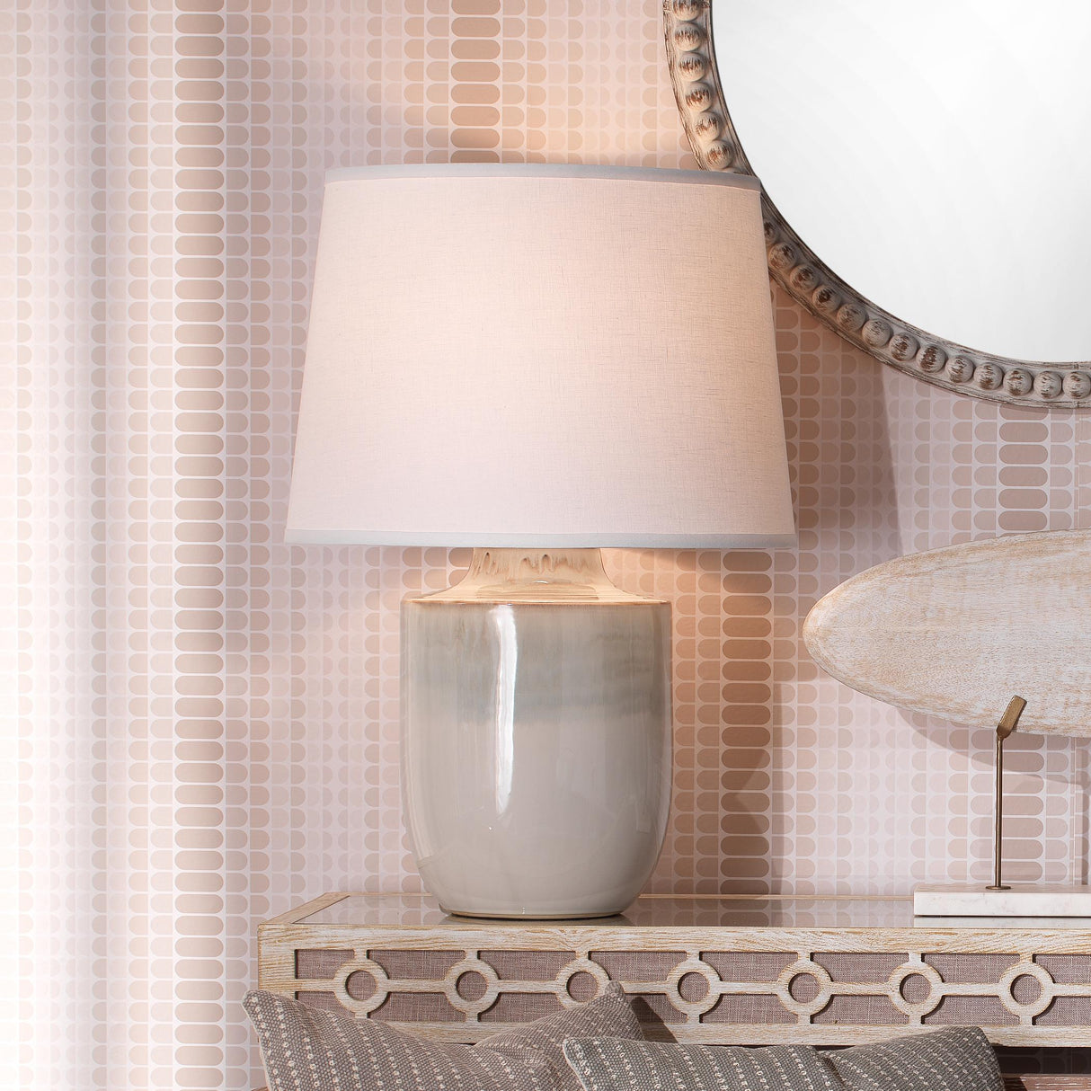 Jamie Young Lagoon Ceramic Table Lamp with Linen Shade