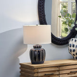 Jamie Young Arthur Ceramic Table Lamp with Linen Shade, Navy Blue