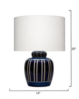 Jamie Young Arthur Ceramic Table Lamp with Linen Shade, Navy Blue