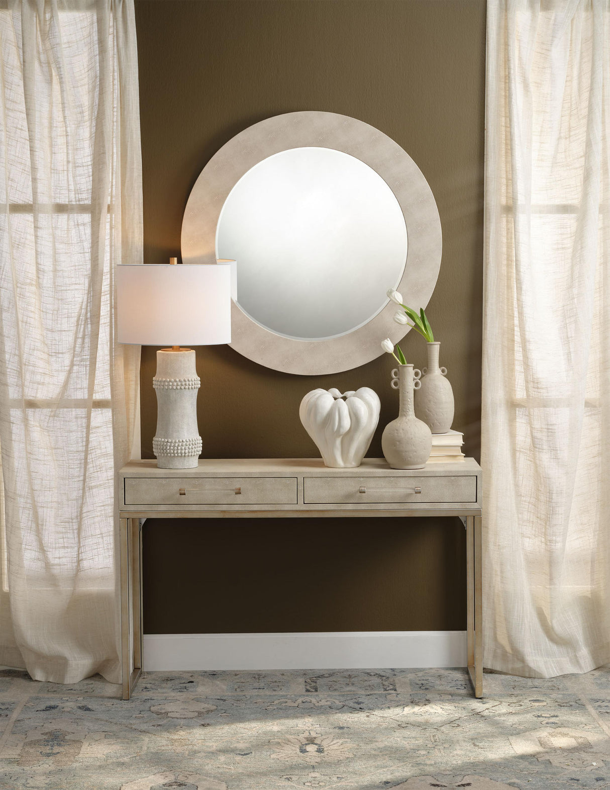 Jamie Young Rail Polyresin Table Lamp with Linen Shade, White