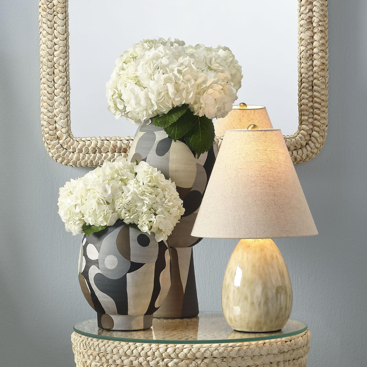 Jamie Young Raindrop Ceramic Table Lamp with Linen Shade, Off White