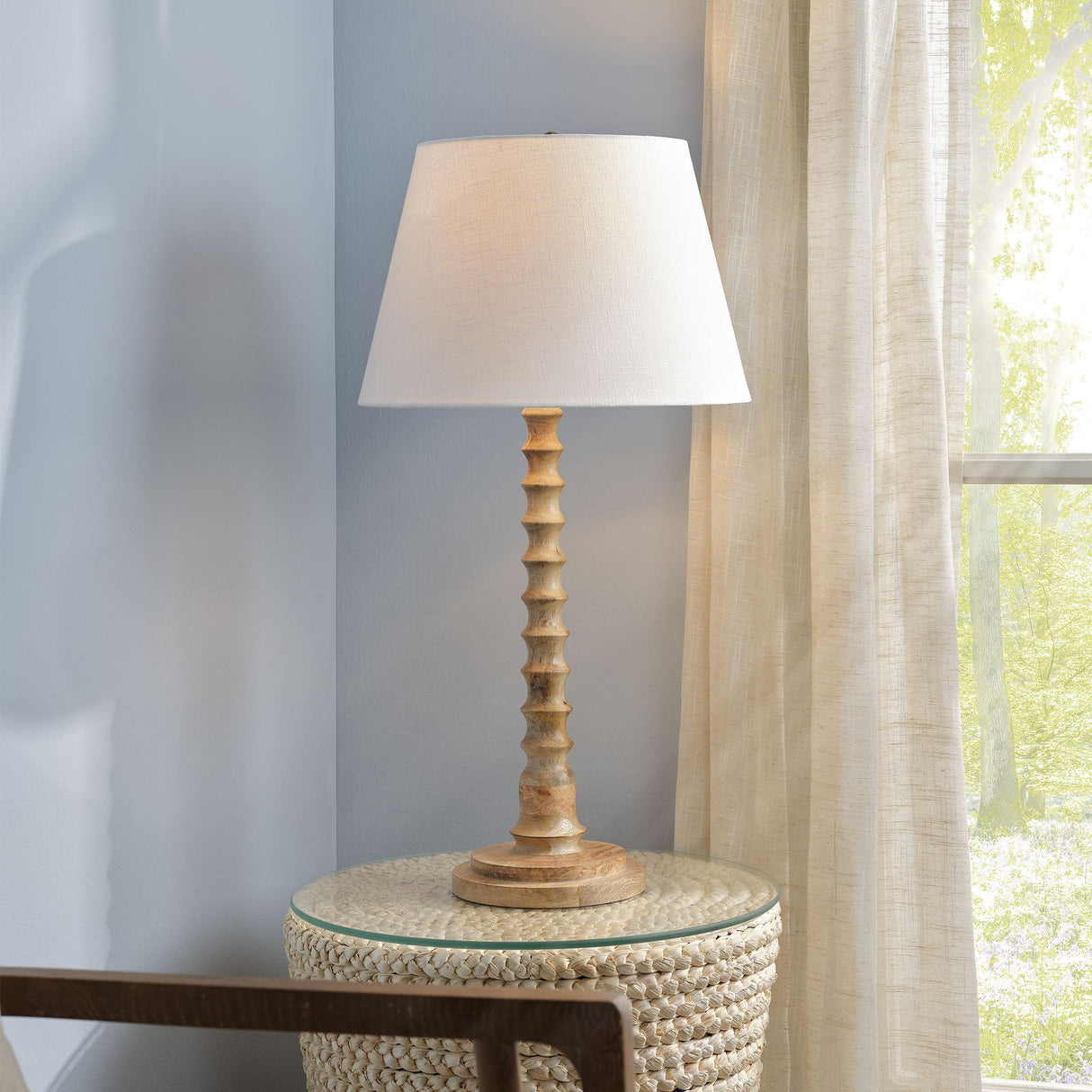 Jamie Young Revolution Wood Table Lamp with Linen Shade, Natural
