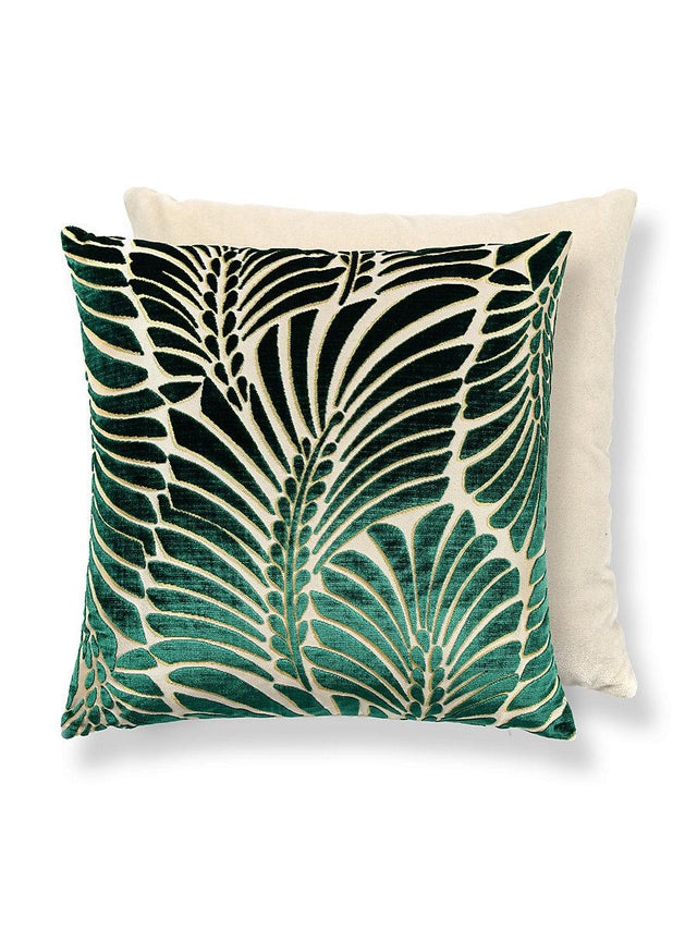 Scalamandre Plumes / Velvet 22 X 22 - Viridian / Beige Decorative Pillow