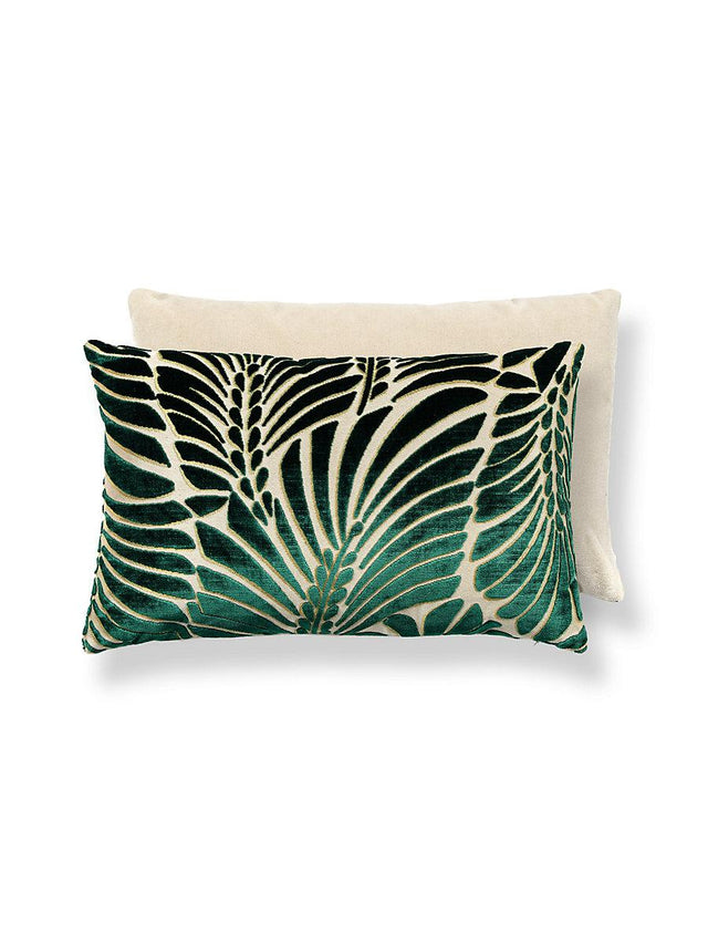 Scalamandre Plumes / Velvet 14 X 22 - Viridian / Beige Decorative Pillow