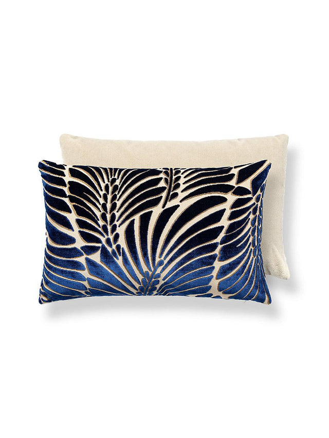 Scalamandre Plumes / Velvet 14 X 22 - Sapphire / Beige Decorative Pillow