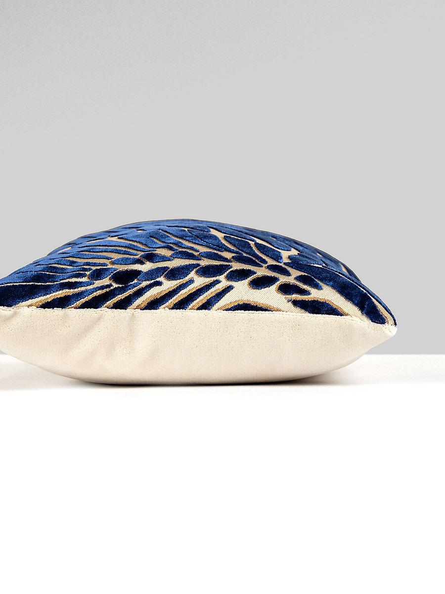 Scalamandre Plumes / Velvet 14 X 22 - Sapphire / Beige Decorative Pillow
