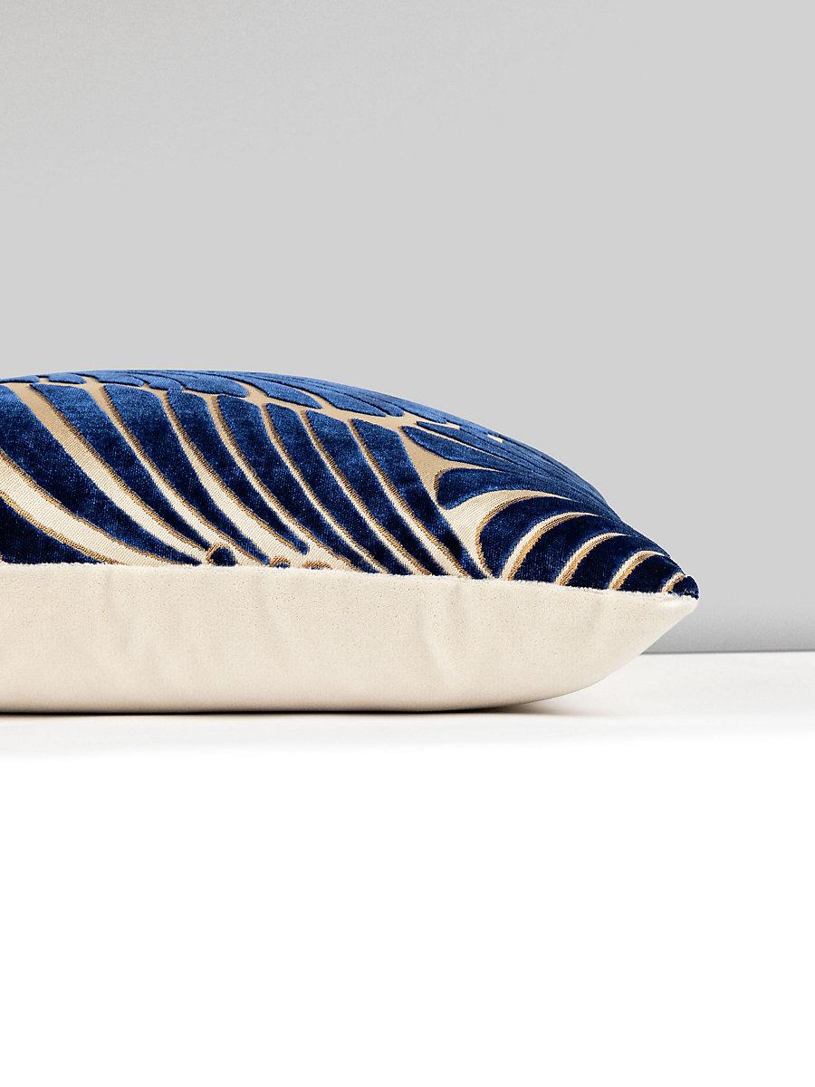 Scalamandre Plumes / Velvet 22 X 22 - Sapphire / Beige Decorative Pillow