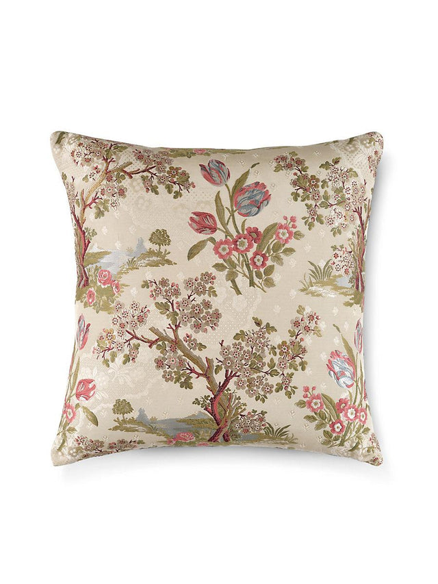 Scalamandre Avignon Brocade 22 X 22 - Spring On Ivory Decorative Pillow