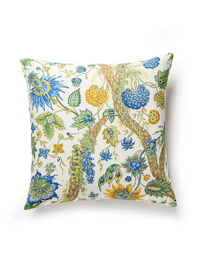 Scalamandre Fleurs Tropicales 22 X 22 - Blue And Gold Decorative Pillow