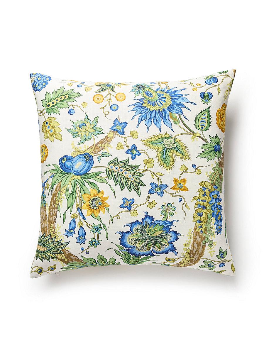 Scalamandre Fleurs Tropicales 22 X 22 - Blue And Gold Decorative Pillow