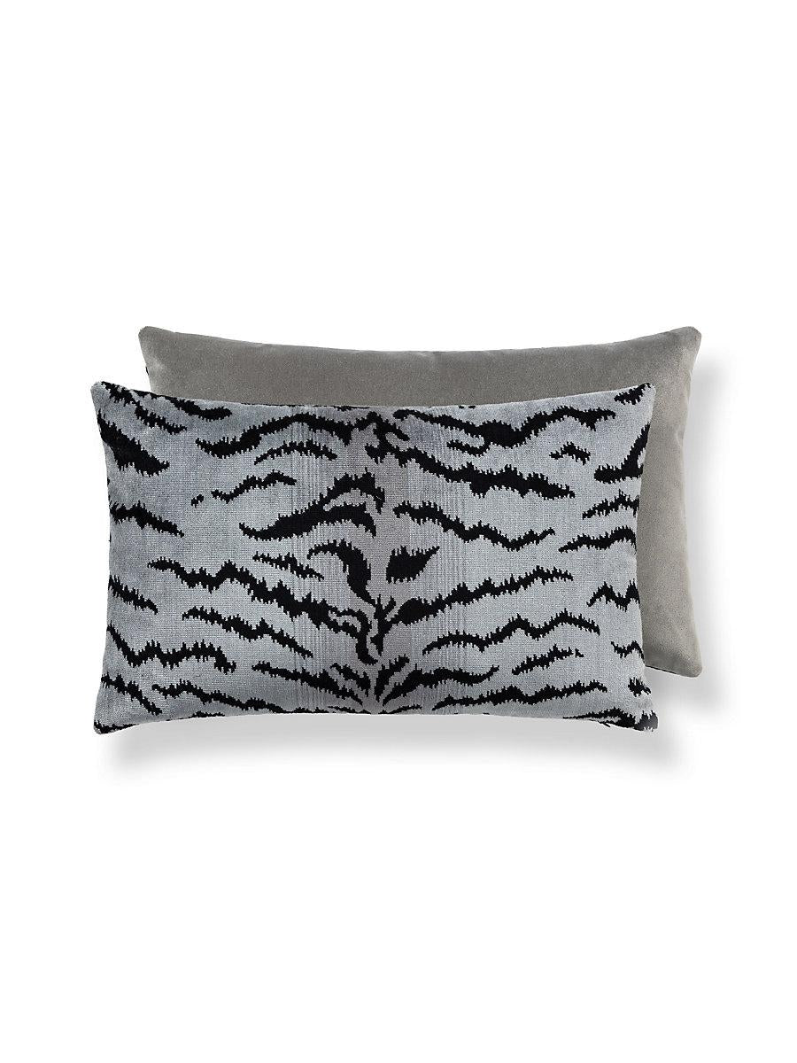 Scalamandre Tigre/Velvet 22 X 14 - Silver & Black / Grey Flannel Decorative Pillow