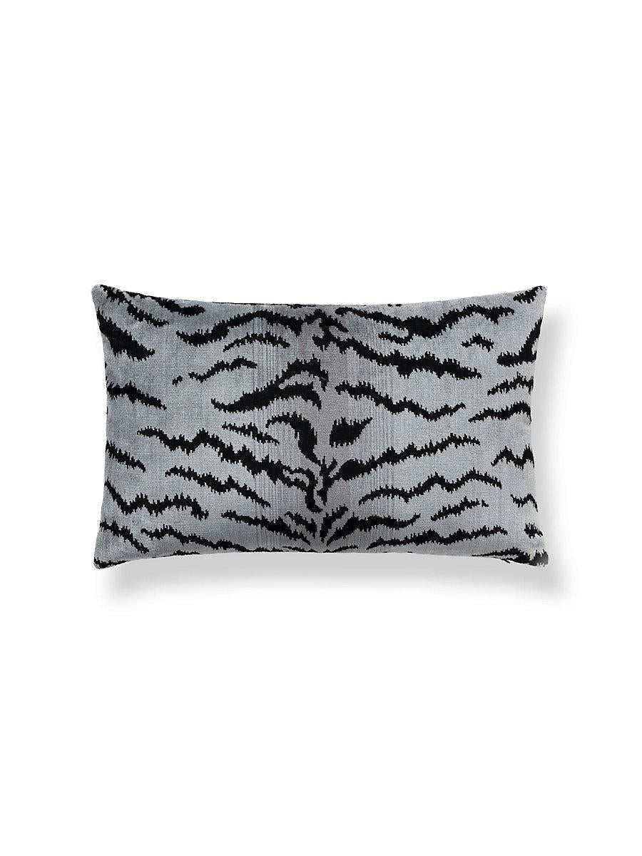 Scalamandre Tigre/Velvet 22 X 14 - Silver & Black / Grey Flannel Decorative Pillow