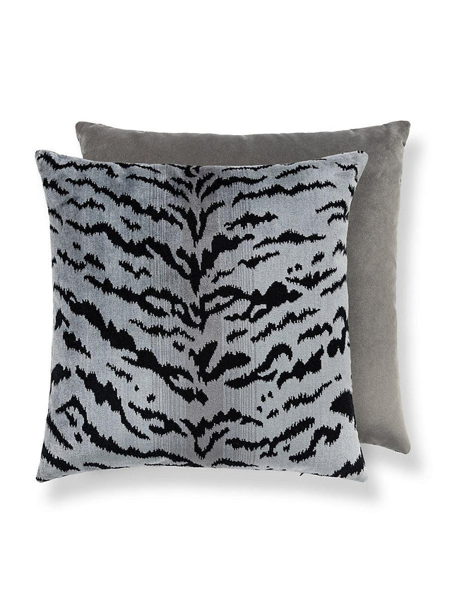 Scalamandre Tigre/Velvet 22 X 22 - Silver & Black / Grey Flannel Decorative Pillow