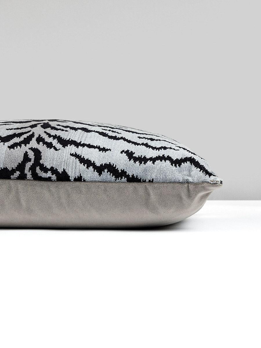 Scalamandre Tigre/Velvet 22 X 22 - Silver & Black / Grey Flannel Decorative Pillow