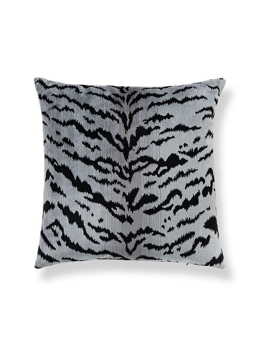 Scalamandre Tigre/Velvet 22 X 22 - Silver & Black / Grey Flannel Decorative Pillow