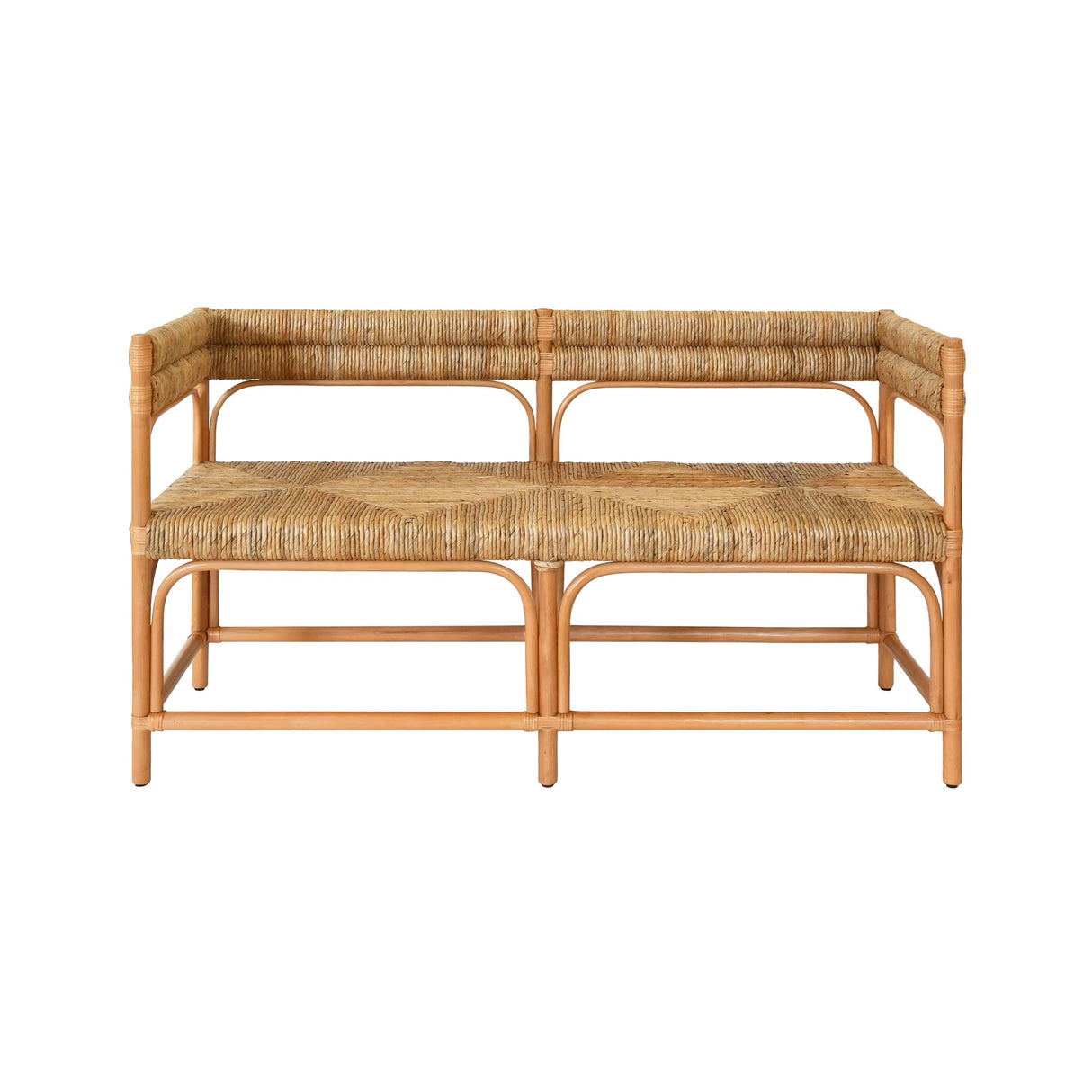 Worlds Away Rattan Bench With Seagrass Wrapped Seat And Seat Back