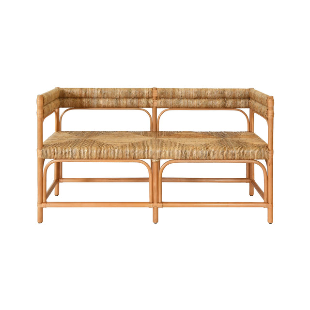Worlds Away Rattan Bench With Seagrass Wrapped Seat And Seat Back