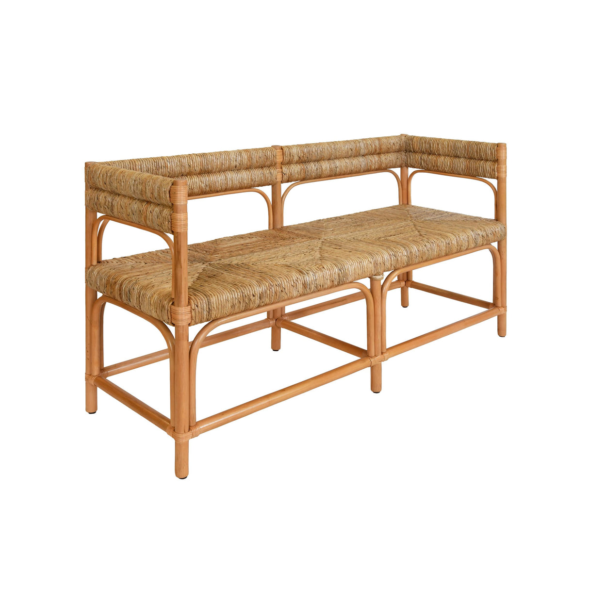 Worlds Away Rattan Bench With Seagrass Wrapped Seat And Seat Back