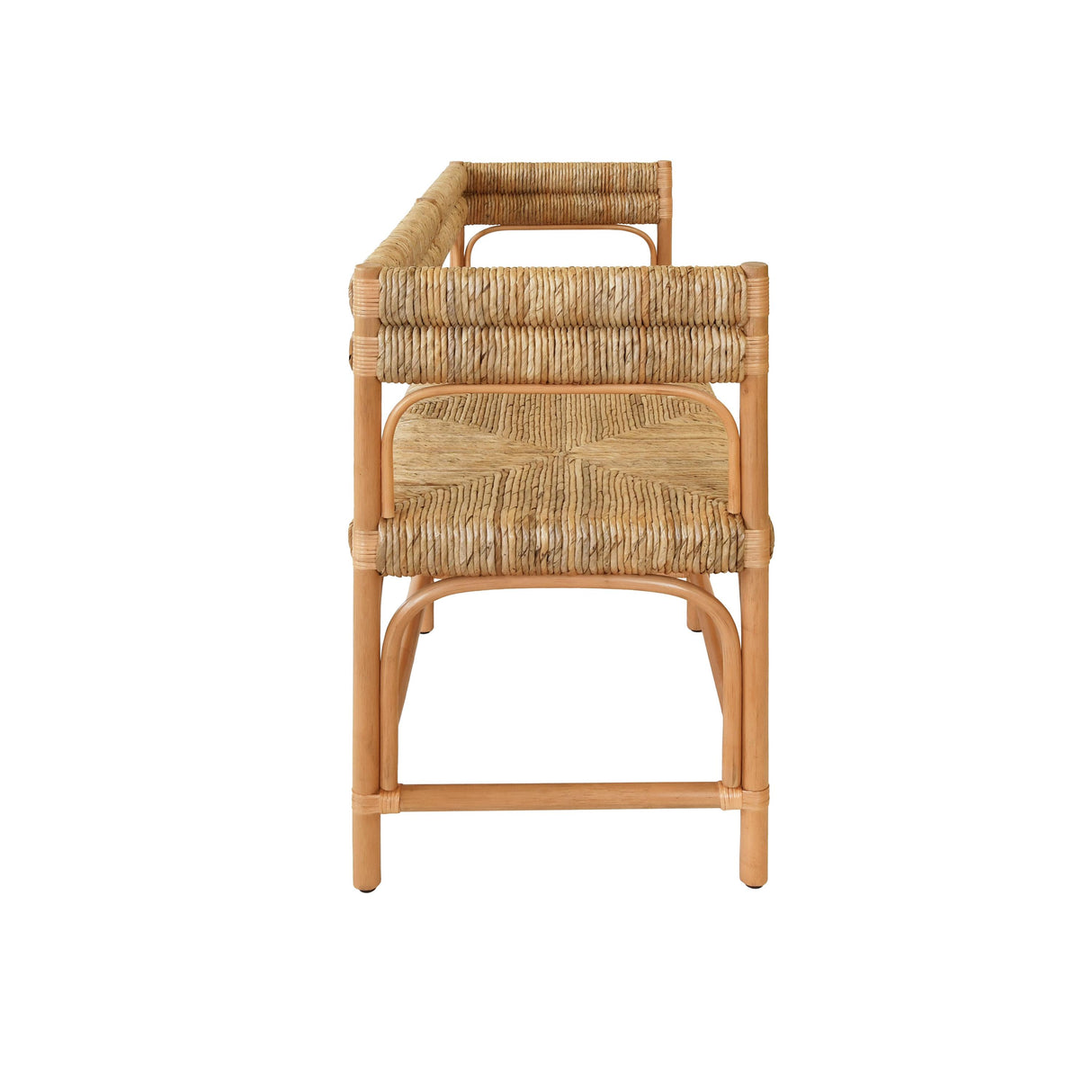 Worlds Away Rattan Bench With Seagrass Wrapped Seat And Seat Back