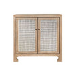 Worlds Away Two Door Cane Cabinet With Brass Hardware In Cerused Oak
