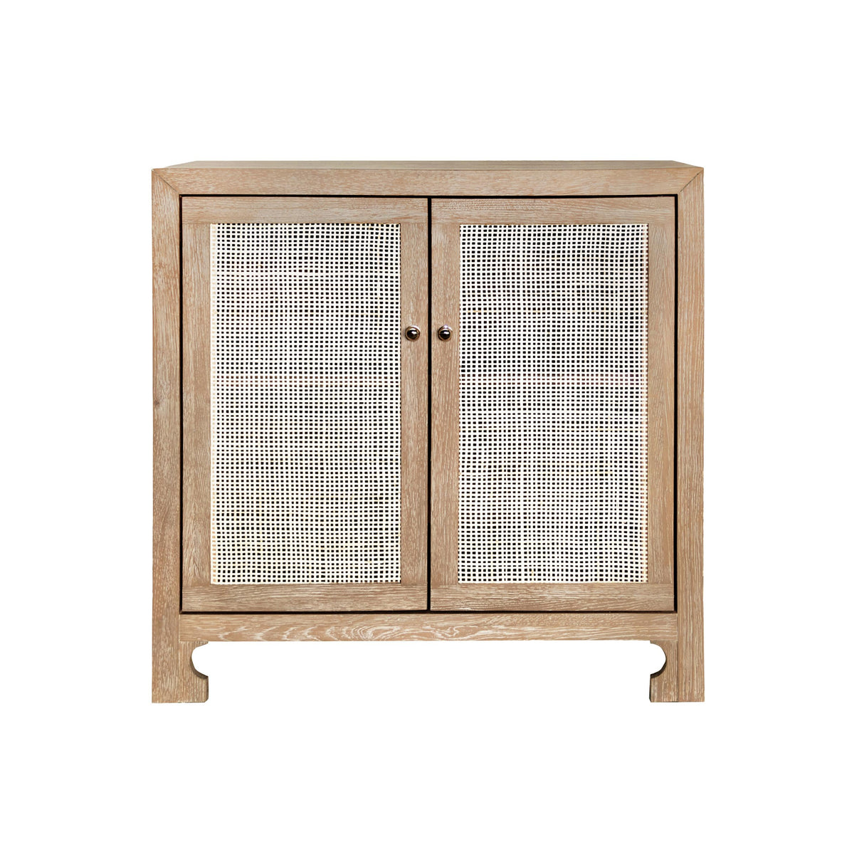 Worlds Away Two Door Cane Cabinet With Brass Hardware In Cerused Oak