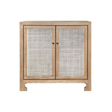 Worlds Away Two Door Cane Cabinet With Brass Hardware In Cerused Oak