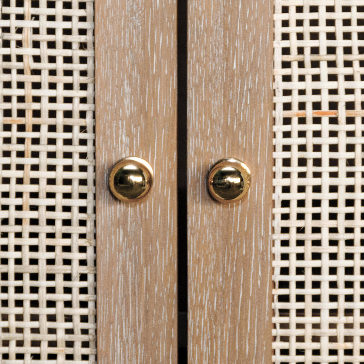 Worlds Away Two Door Cane Cabinet With Brass Hardware In Cerused Oak