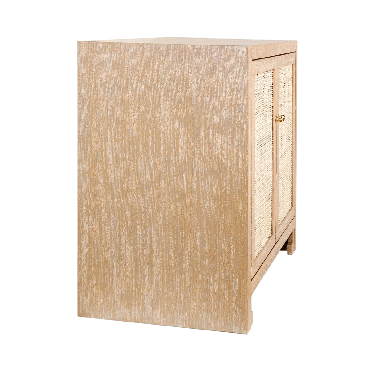 Worlds Away Two Door Cane Cabinet With Brass Hardware In Cerused Oak