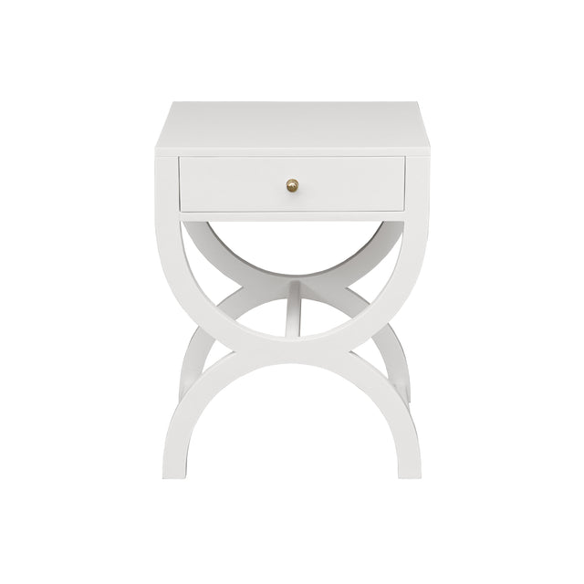 Worlds Away One Drawer Side Table In White Lacquer