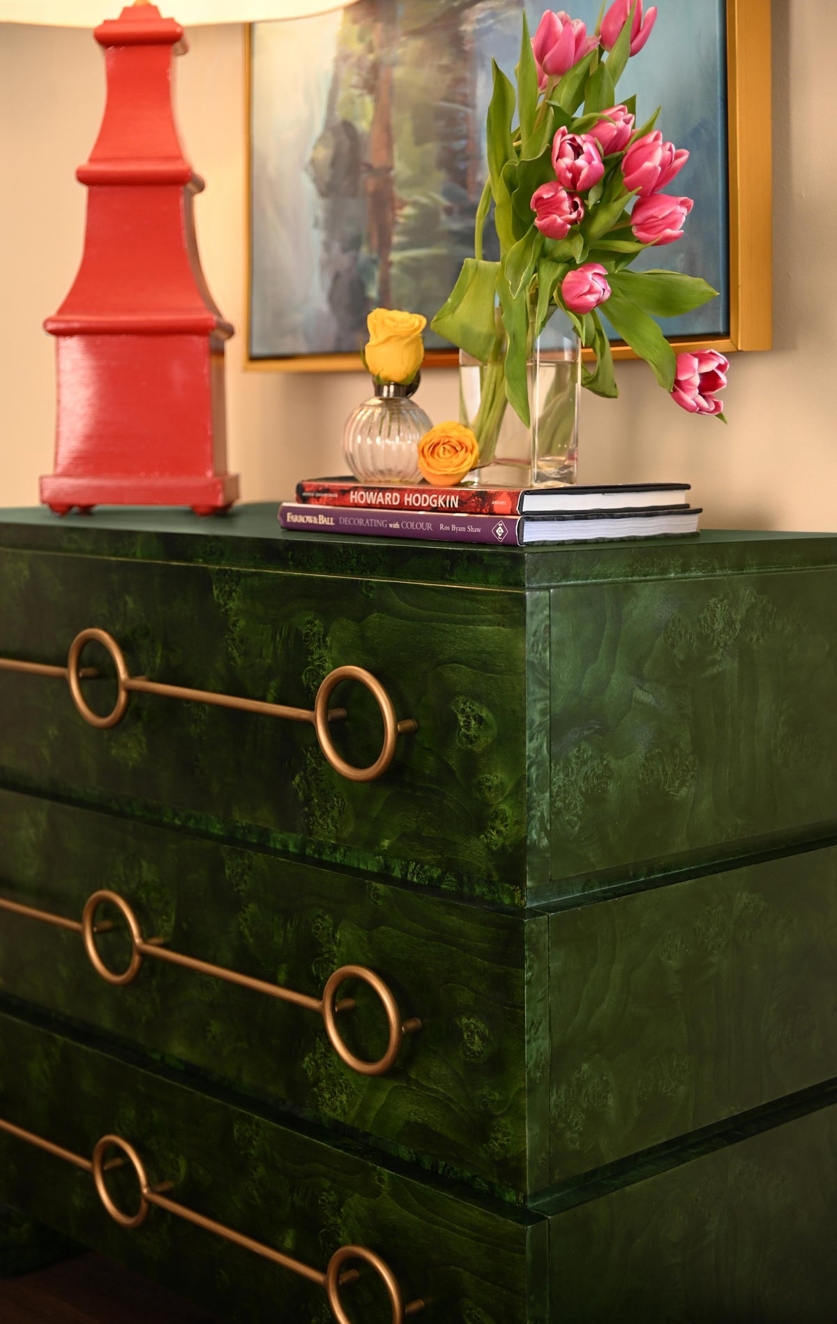 Worlds Away Handpainted Tiered Tole Table Lamp In Red