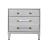 Worlds Away Three Drawer Side Table In Light Grey Shagreen With Antique Brass And Acrylic Hardware