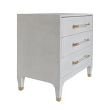 Worlds Away Three Drawer Side Table In Light Grey Shagreen With Antique Brass And Acrylic Hardware