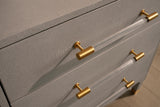 Worlds Away Three Drawer Side Table In Light Grey Shagreen With Antique Brass And Acrylic Hardware