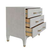 Worlds Away Three Drawer Side Table In Light Grey Shagreen With Antique Brass And Acrylic Hardware