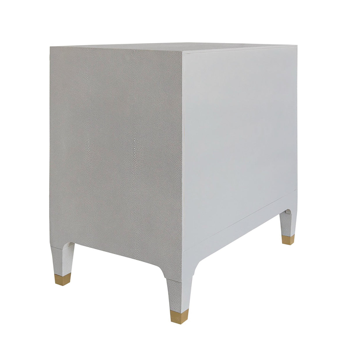 Worlds Away Three Drawer Side Table In Light Grey Shagreen With Antique Brass And Acrylic Hardware