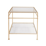 Worlds Away Two Tier Square Table With Glass Top In Hammered Gold Leaf