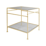 Worlds Away Two Tier Square Table With Glass Top In Hammered Gold Leaf