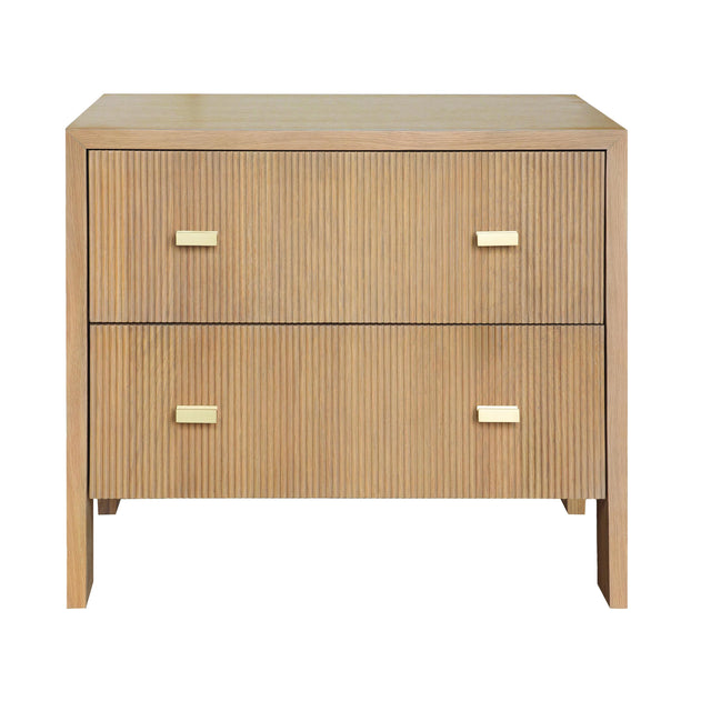 Worlds Away Two Drawer Side Table With Fluted Detail In Natural Oak
